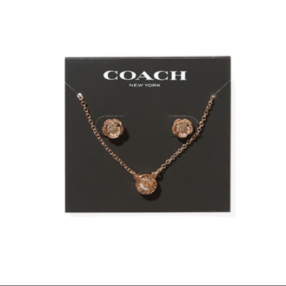 Coach Open Circle Necklace and Tea Rose Stud Set